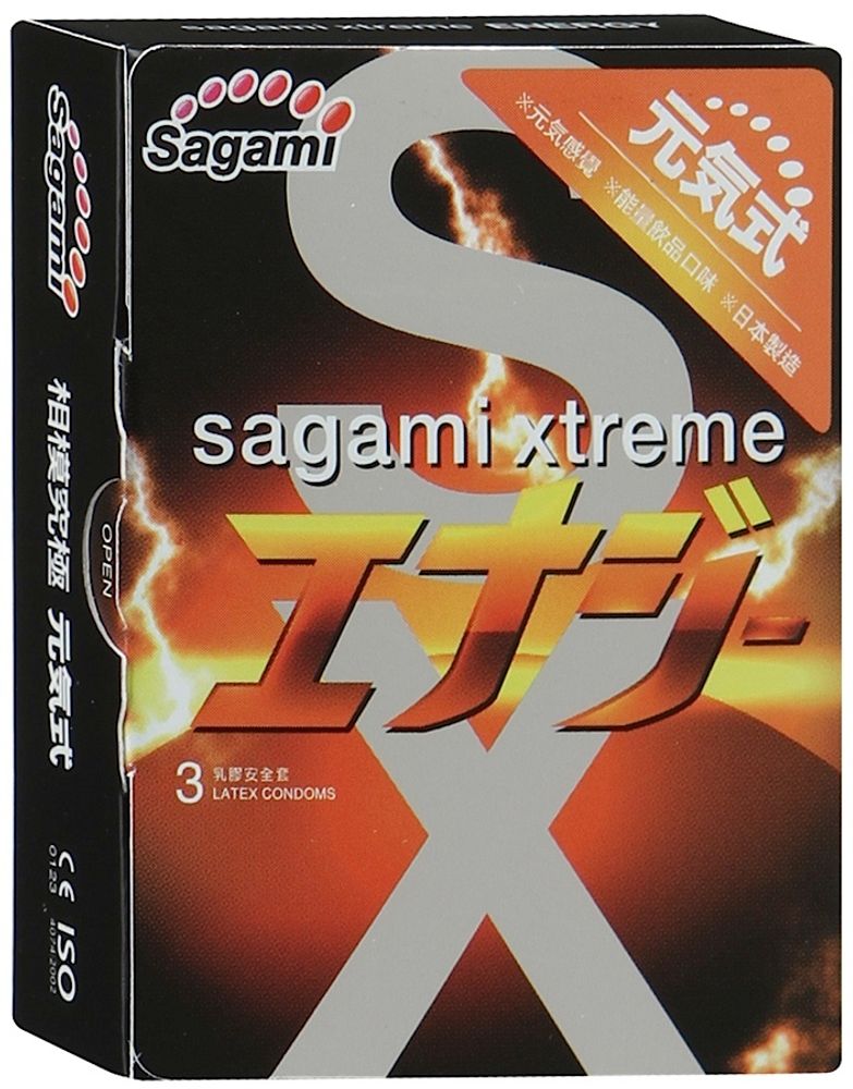 Презервативы Sagami Xtreme ENERGY с ароматом энергетика - 3 шт.