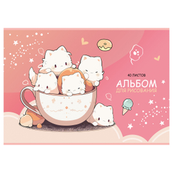 Альбом для рисования 40л., А4, на скрепке "Kawaii", металлизация, BG