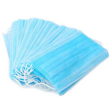 Маска одноразовая трехслойная голубая на резинке