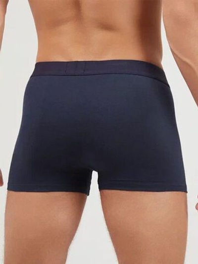 Хлопковые трусы-боксеры с нашивкой на резинке (Размер: XXXL) (Цвет: темно-синий)