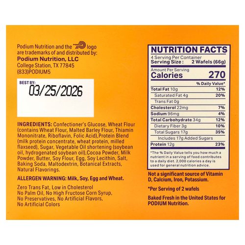 Podium Nutrition, протеиновая штучная вафля, со вкусом шоколадного брауни, 8 вафель, 264 г (9,28 унции)
