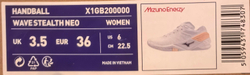 MIZUNO, WAVE STEALTH NEO, HANDBALL, White/Navy Peony/Peach Parfait, WOMEN, US 6 /EUR 38 /UK 5 /СМ 24