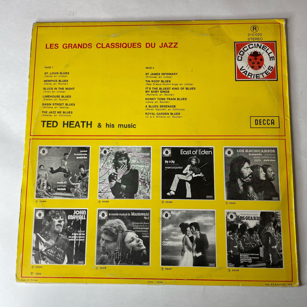 Винтажная виниловая пластинка LP Ted Heath And His Music, Les Grands Classiques Du Jazz (Бельгия 1973)