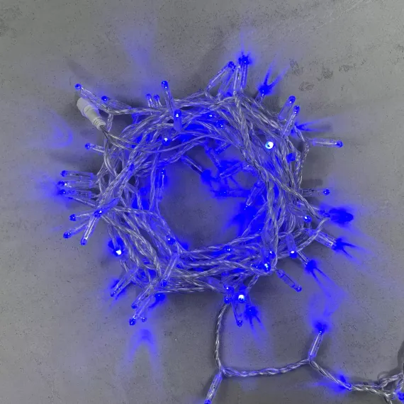 Светодиодная гирлянда с колпачком 100 синих LED ламп 10 м., 24В., прозрачный провод ПВХ, IP65, LTC (PST100CAP-10-1B)