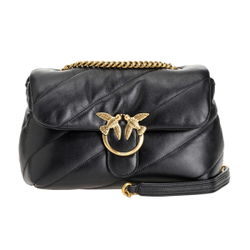 Сумка Pinko Puff Gold Buckle Bird Swallow Logo Chain Shoulder Strap Quilted Sheepskin Pillow Bag Shoulder Messenger Bag Large Women's Black Gold, 1P227J-Y6Y3-Z99