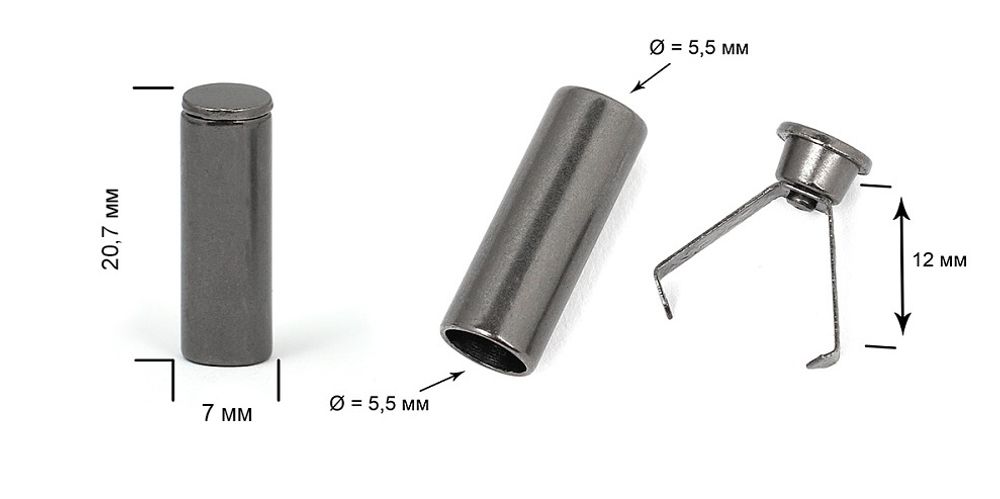 Наконечник для шнура, металл, d 5,5мм, р. 20,7х7 мм, матовый чёрный никель