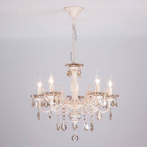 Подвесная люстра 3281/5 белый с золотом / тонированный хрусталь