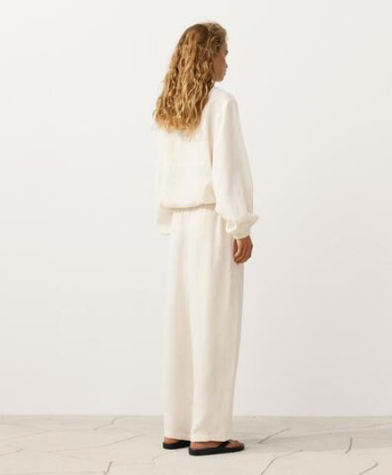 Oysho Прямые брюки из смеси лиоцелла и 24% льна, экрю