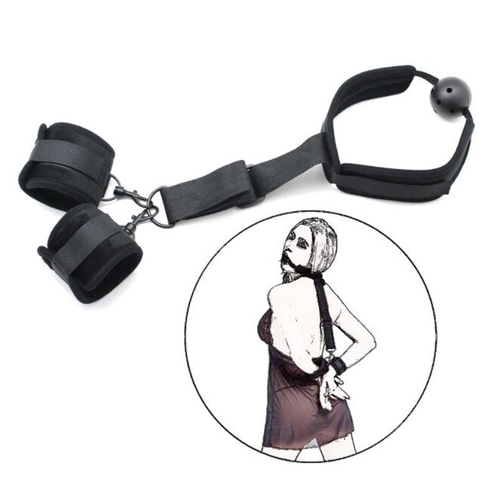 Бондажный набор кляп и наручники Onjoy (Цвет: черный)