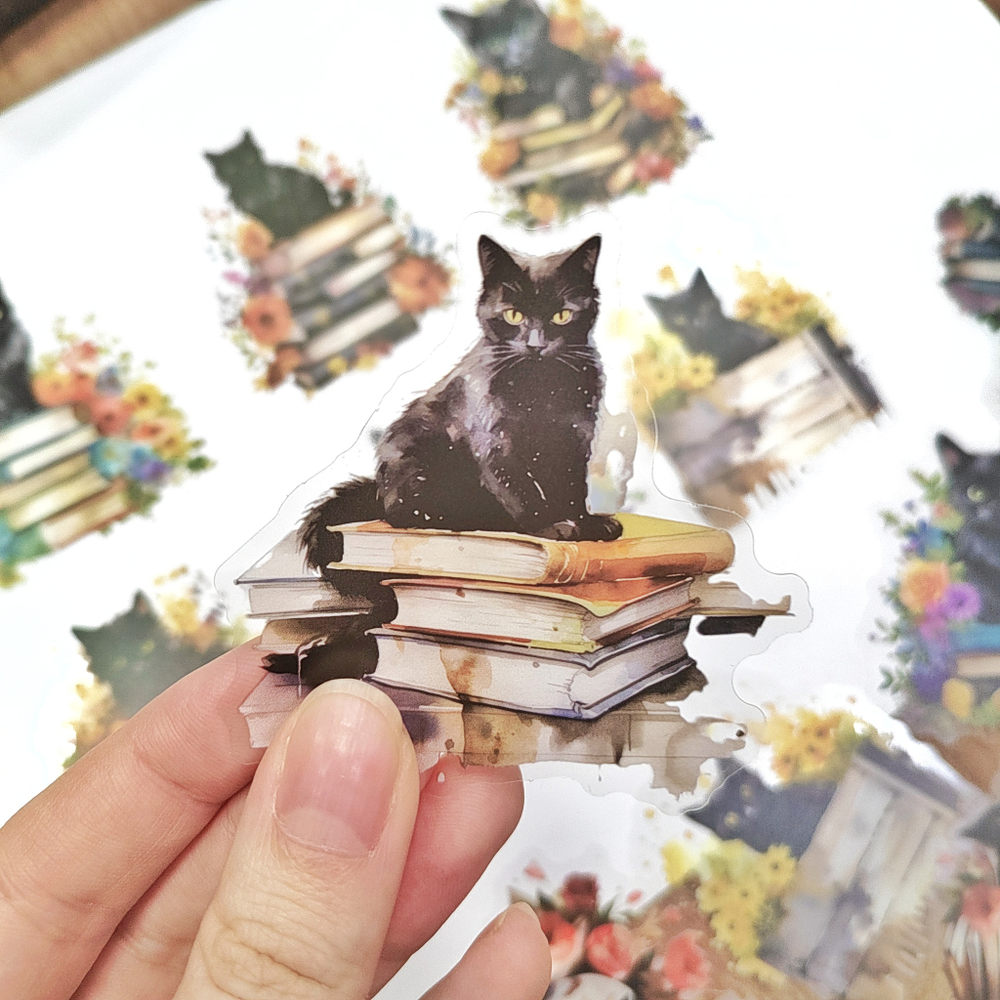 Набор наклеек "Котики и книги"