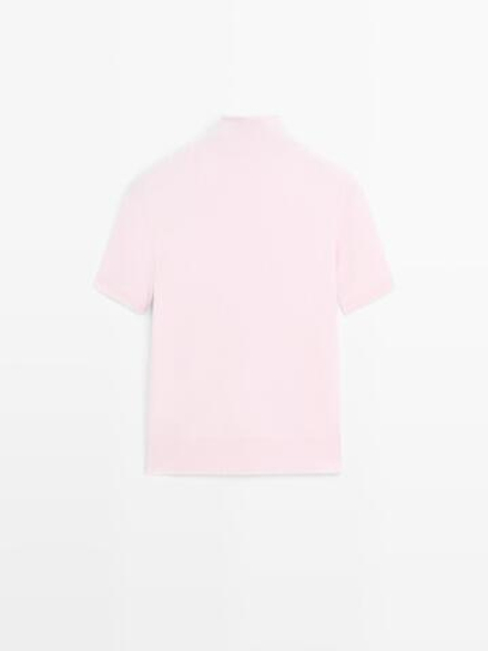 Massimo Dutti Свитер из смесовой шерсти с короткими рукавами, розовый