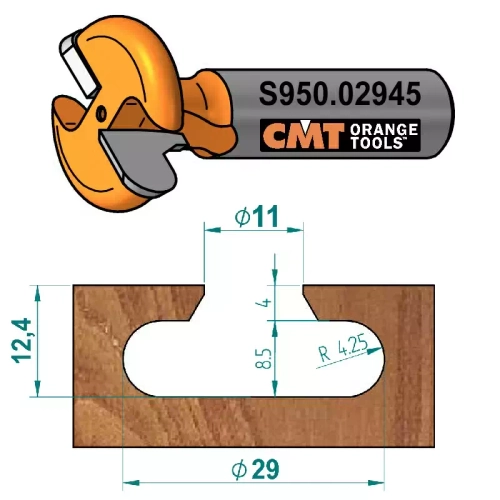 Фреза концевая пазовая Т-образная HW Z2 S=12 D=11x5/29x8.5 R=4.25 RH CMT S950.02945