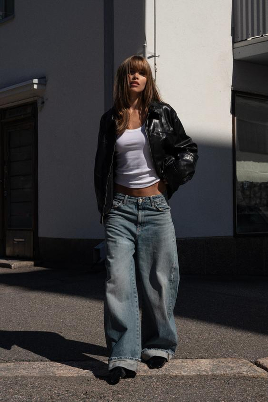 ZARA ДЖИНСЫ BAGGY FOLDED TRF СО СРЕДНЕЙ ПОСАДКОЙ, СИНИЙ