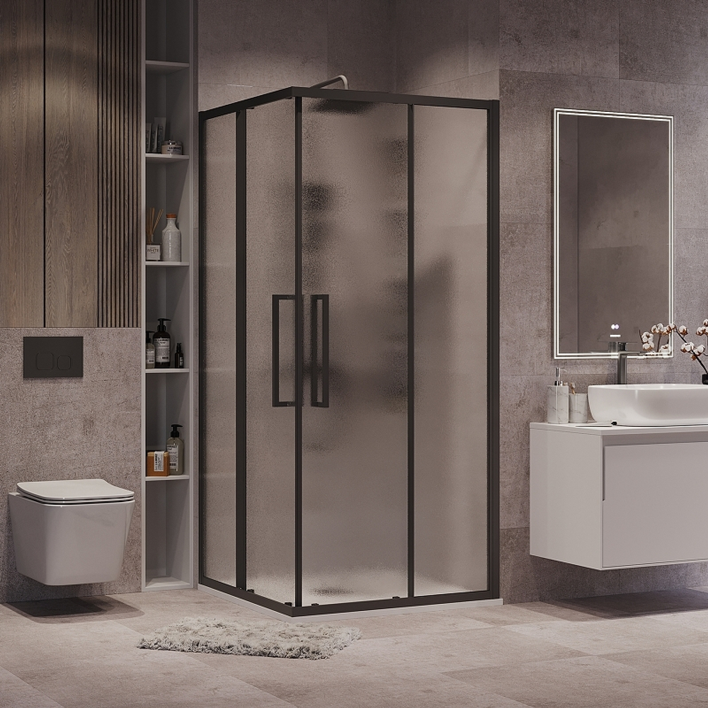 Душевой уголок Grossman Cosmo 80х80 300.K33.02.8080.21.02 профиль Черный матовый стекло шиншилла