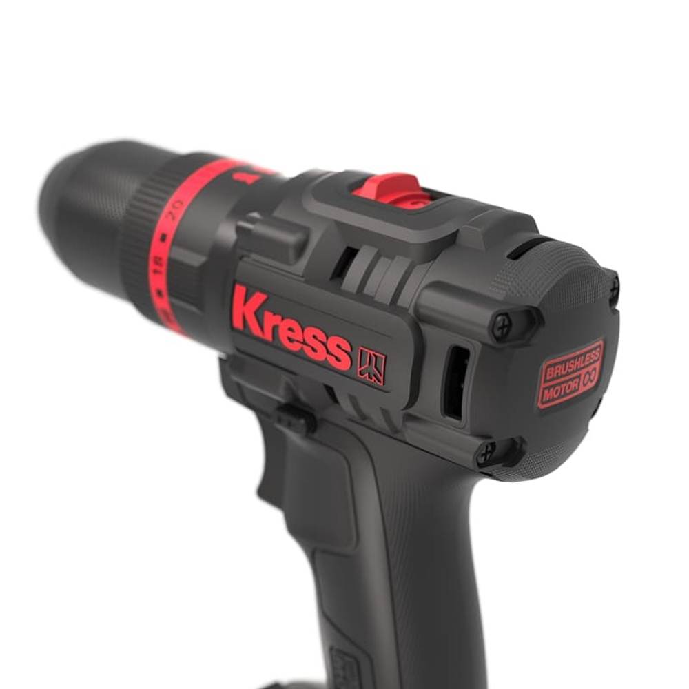 Дрель-шуруповерт KRESS ударная, бесщеточная, 20В, 60Нм, 2Ач x2, ЗУ