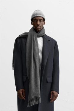 ZARA ШАРФ С БАХРОМОЙ, СЕРЫЙ