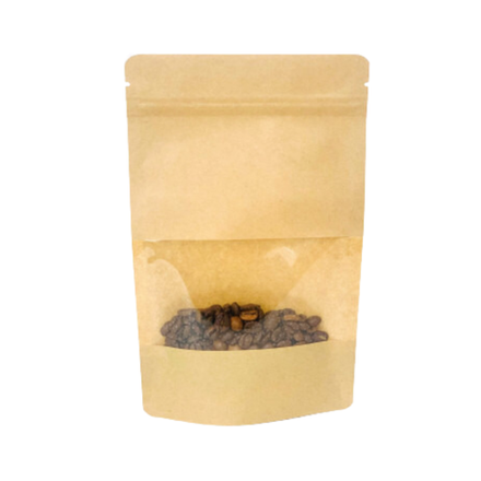 Пакет №12 "Дой-пак" 150х240 (45+45) бум. крафт с окном 70мм с замком zip-lock