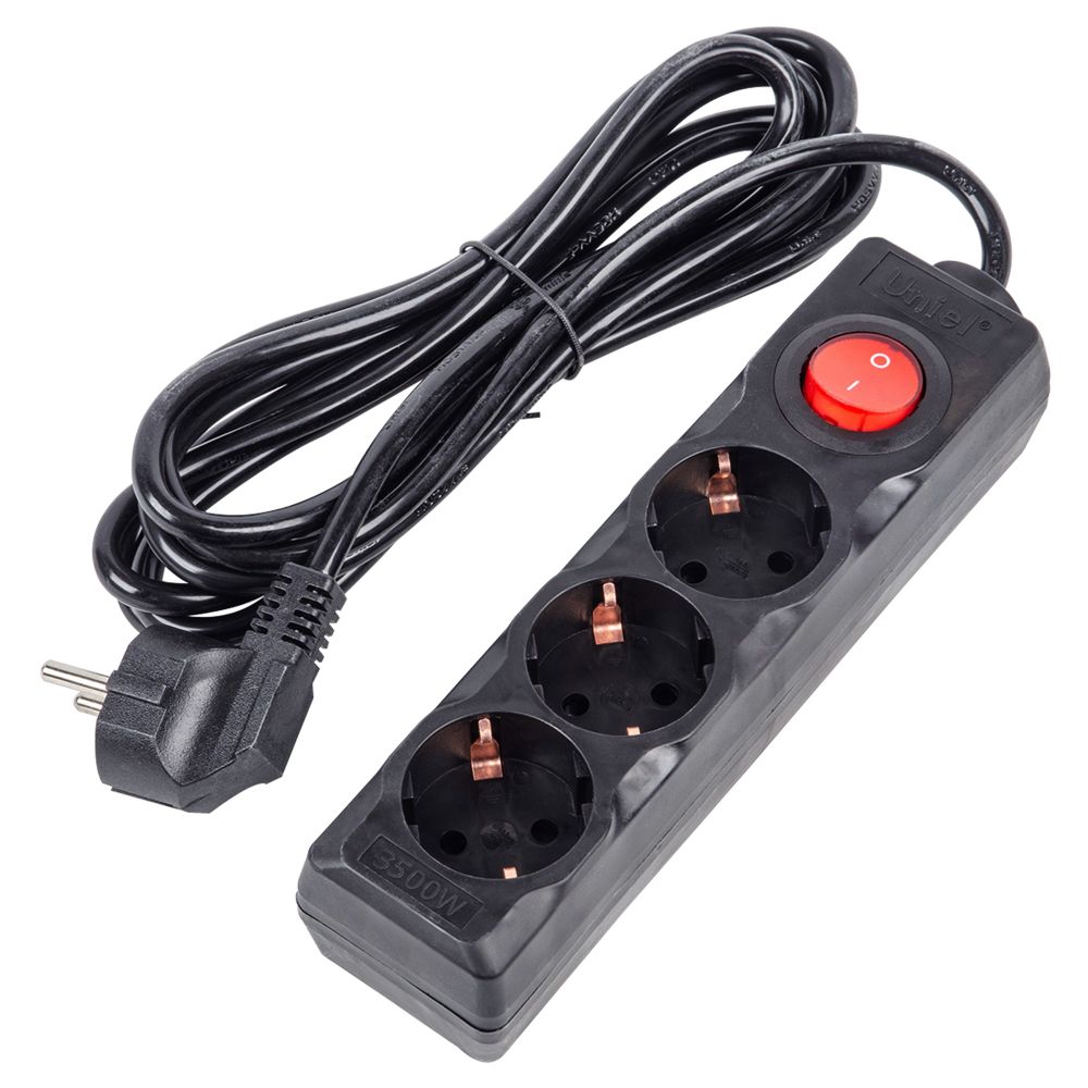 S-GCU3-3B BLACK Удлинитель серии Ultra. шнур 3м.. 3 гнезда. 16A. с-з. Черный. TM Uniel