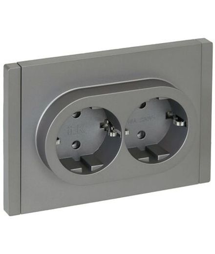 Розетка 2-м СП FORTE&PIANO FP524 16А с заземл. без защ. шторок безвинт. крепл. сталь IEK FP-R21-16-1-K46