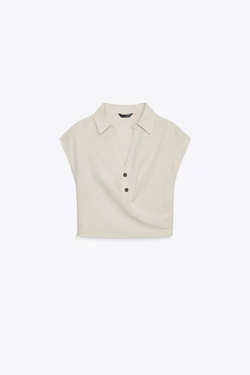 ZARA ТОП БЕЗ РУКАВОВ СО СКЛАДКОЙ, СВЕТЛО-БЕЖЕВЫЙ