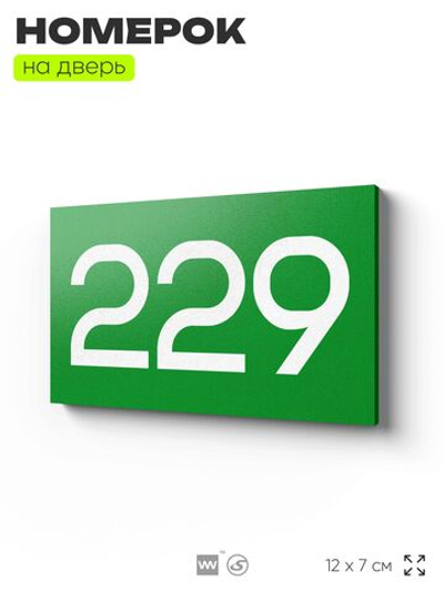 Номер на дверь 229, табличка на дверь для офиса, квартиры, кабинета, аудитории, склада, зеленая 120х70 мм, Айдентика Технолоджи