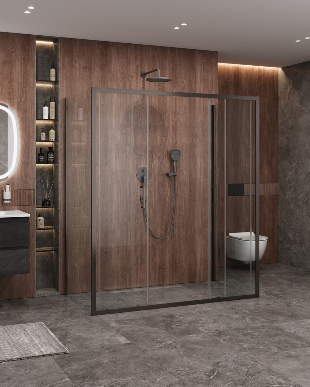 Душевой уголок Cezares MOLVENO-AH-2/2-170/90-C-GM-IV, 170х90х195, профиль оружейная сталь, прозрачное стекло