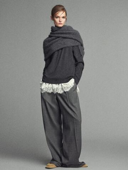 Massimo Dutti Брюки из фланели с эластичной деталью, темно-серый