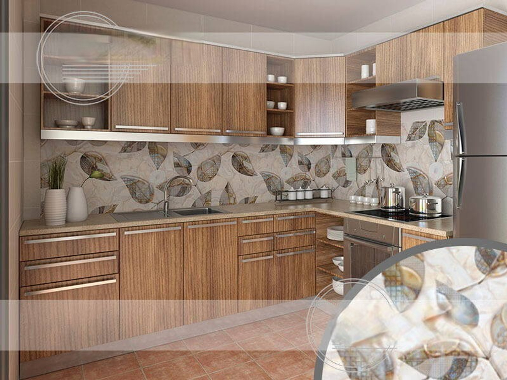 Кухонный фартук Мраморные листья (Ф-221) 3000х600 мм