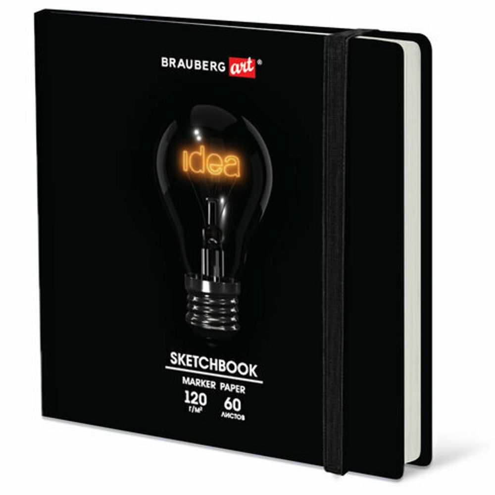 Скетчбук для маркеров 120 г/м2, 195х195 мм, 60 л., твердая обложка, резинка, BRAUBERG ART, МИКС, 115106