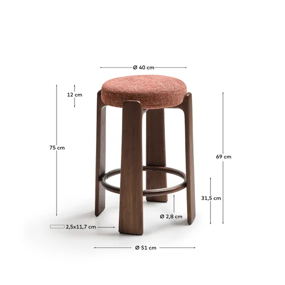 Granite Барный табурет из терракотового шенилла и массива ясеня в отделке орех 75 см