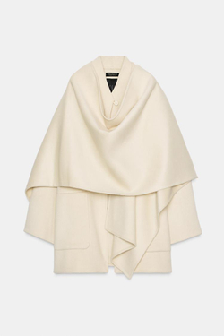 ZARA ПАЛЬТО-КЕЙП ИЗ СМЕСОВОЙ ШЕРСТИ — ZW COLLECTION, ЭКРЮ