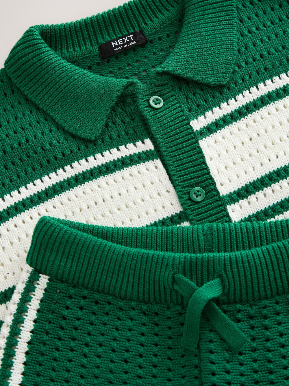 Кардиган вязаный с коротким рукавом и шорты вязаные в комплекте для мальчика Next AA9-511, Зеленый, Молочный