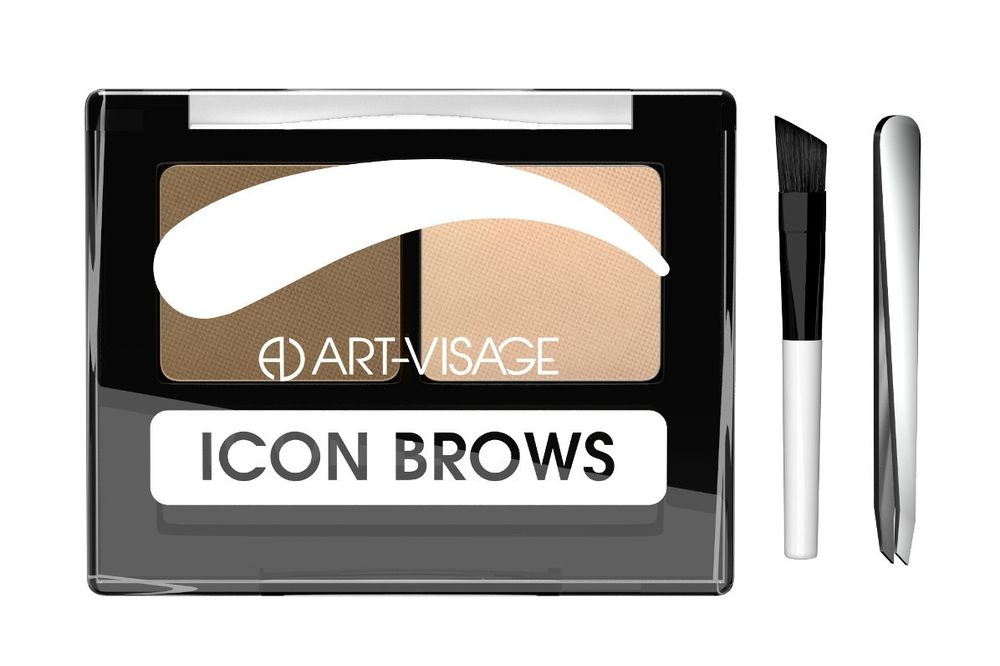 Art-Visage Тени для бровей Icon Brows, двойные, с кисточкой и пинцетом, тон №421