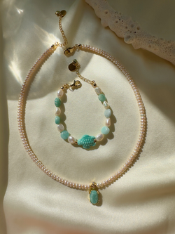 Браслет Черепашка из жемчуга и амазонита