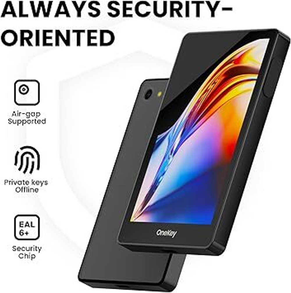 OneKey Pro Cold Wallet — Премиальное автономное хранилище для криптоактивов с 4× чипами EAL6+, сенсорным экраном 3.5”, разблокировкой по отпечатку пальца и поддержкой 5500+ монет, включая BTC и ETH (черный)