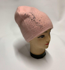 Стильная яркая сетло-розовая вязаная зимняя женская шапка со стразами из ангоры и нейлона SH H9509-1A