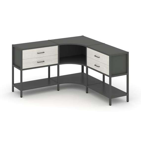 Shelf System Трехсекционный угловой стеллаж двухярусный с ящиками SN.STMU-231 Антрацит/Дуб Наварра/М