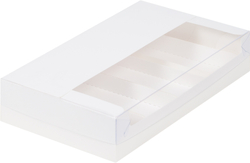 Коробка на 5 эклеров / эскимо с пласт. крышкой 25 х 15 х 5 см, белая
