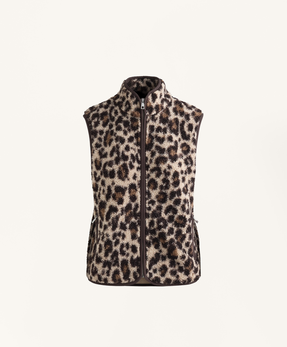 Oysho Жилет из искусственной овчины с леопардовым принтом, песочный меланж