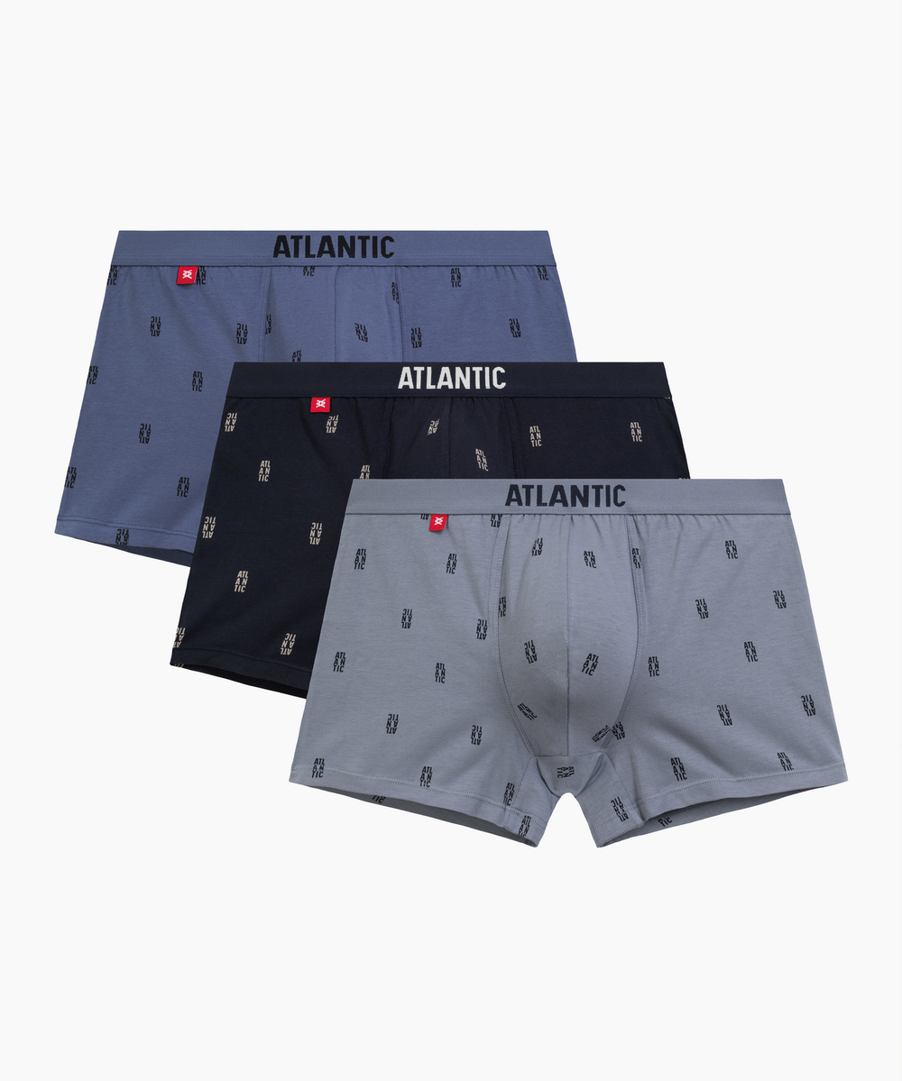 Мужские трусы шорты Atlantic, набор из 3 шт., хлопок, деним + темно-синие + темно-серые, 3MH-227
