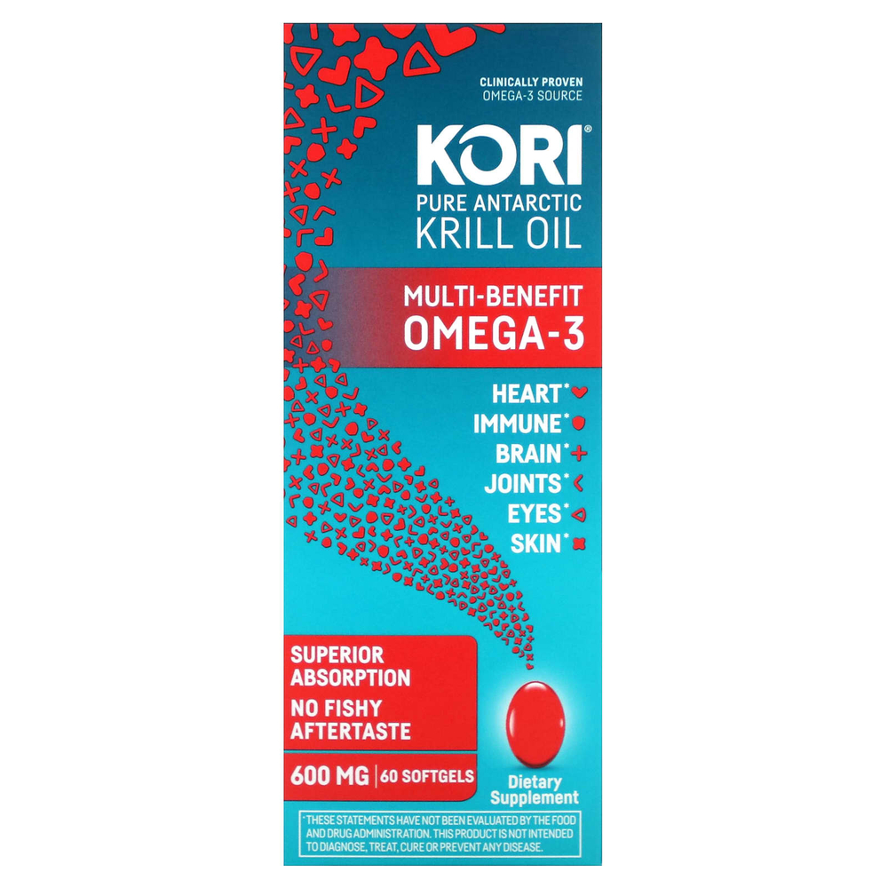 Kori, чистое масло антарктического криля, универсальная омега-3, 60 капсул