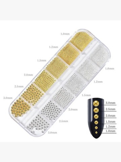 Дизайн для ногтей, бульонки микс золото, серебро