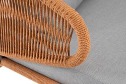 "Милан" диван 2-местный плетеный из роупа, каркас алюминий светло-серый (RAL7035) муар, роуп оранжевый меланж круглый, ткань светло-серая