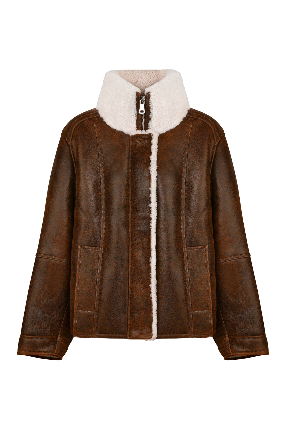 Короткая дубленка с эффектом старения