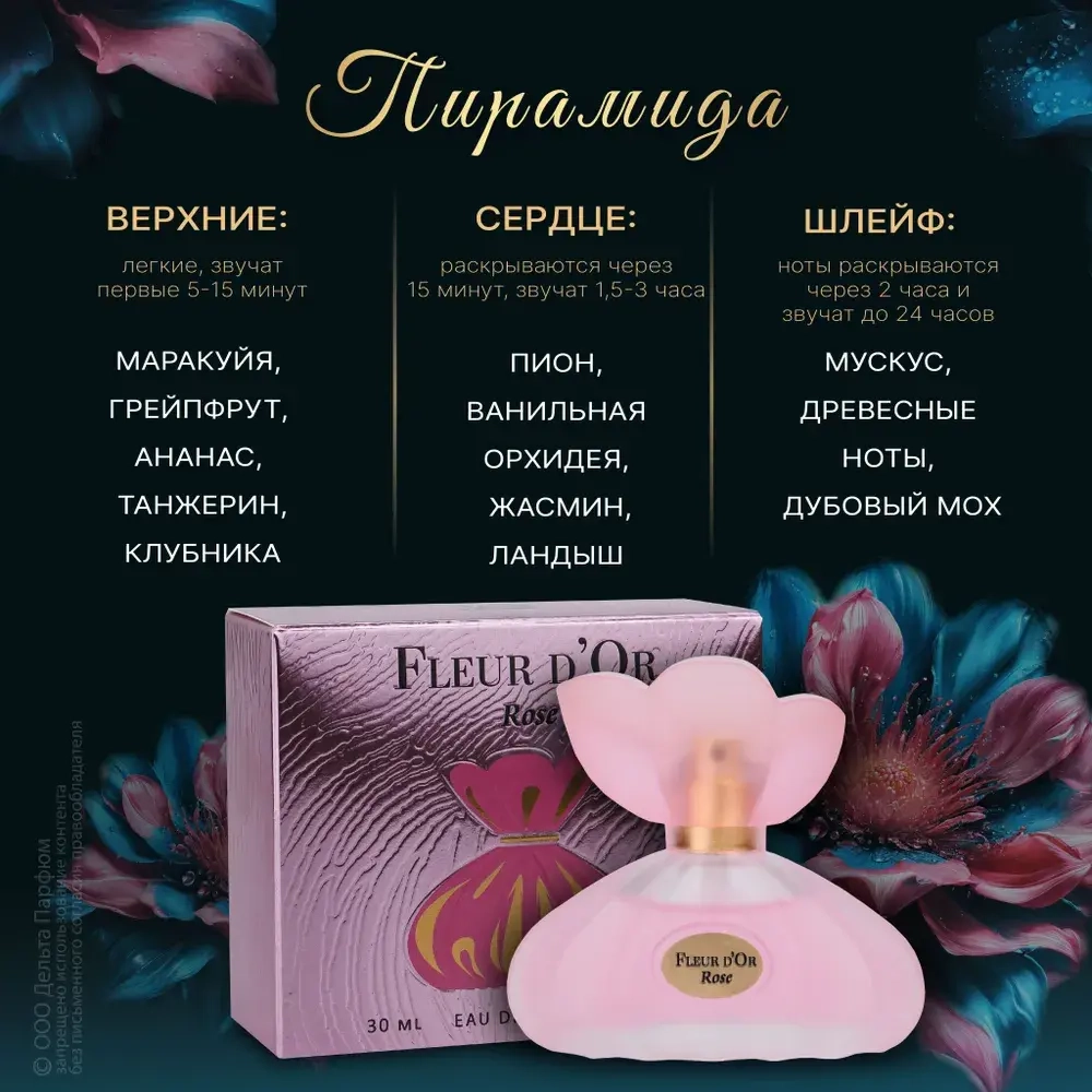 Парфюмерная вода для женщин "FLEUR D' OR ROSE" 30мл Россия