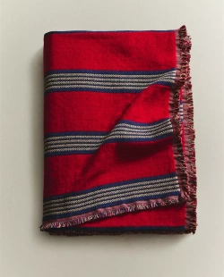 ZARA HOME ХЛОПКОВЫЙ ПЛЕД В ПОЛОСКУ, КРАСНЫЙ