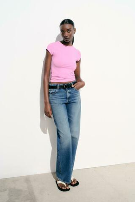 ZARA ФУТБОЛКА ИЗ ПОЛИАМИДА, РОЗОВЫЙ