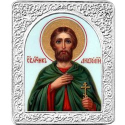 Святой Анатолий. Маленькая икона в серебряной раме