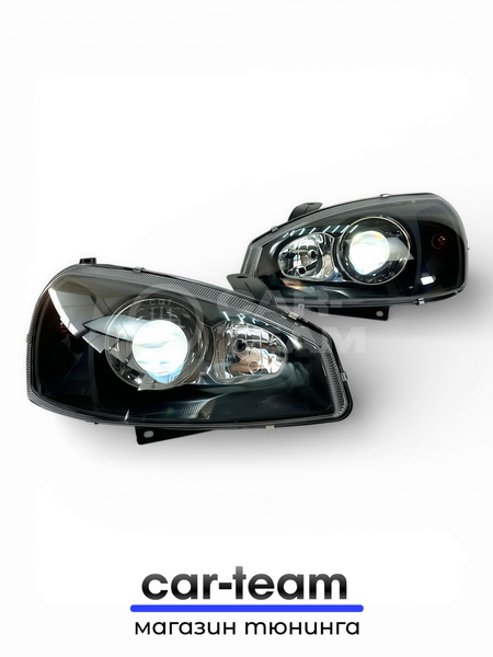Фары на Лада Калина 1 передние с Bi LED модулями 2.5 дюйма, черная маска (под ключ)