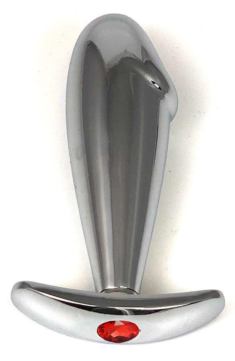 Серебристая анальная пробка-фаллос с красным кристаллом – 9,5 см. (Цвет: красный)